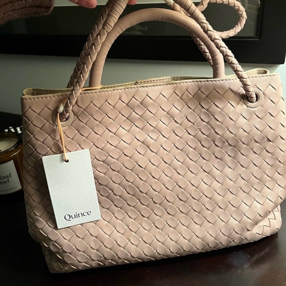 Large Quince Beige Woven Tote/Shoulder Bag - Taupe - Picture 9 of 13
